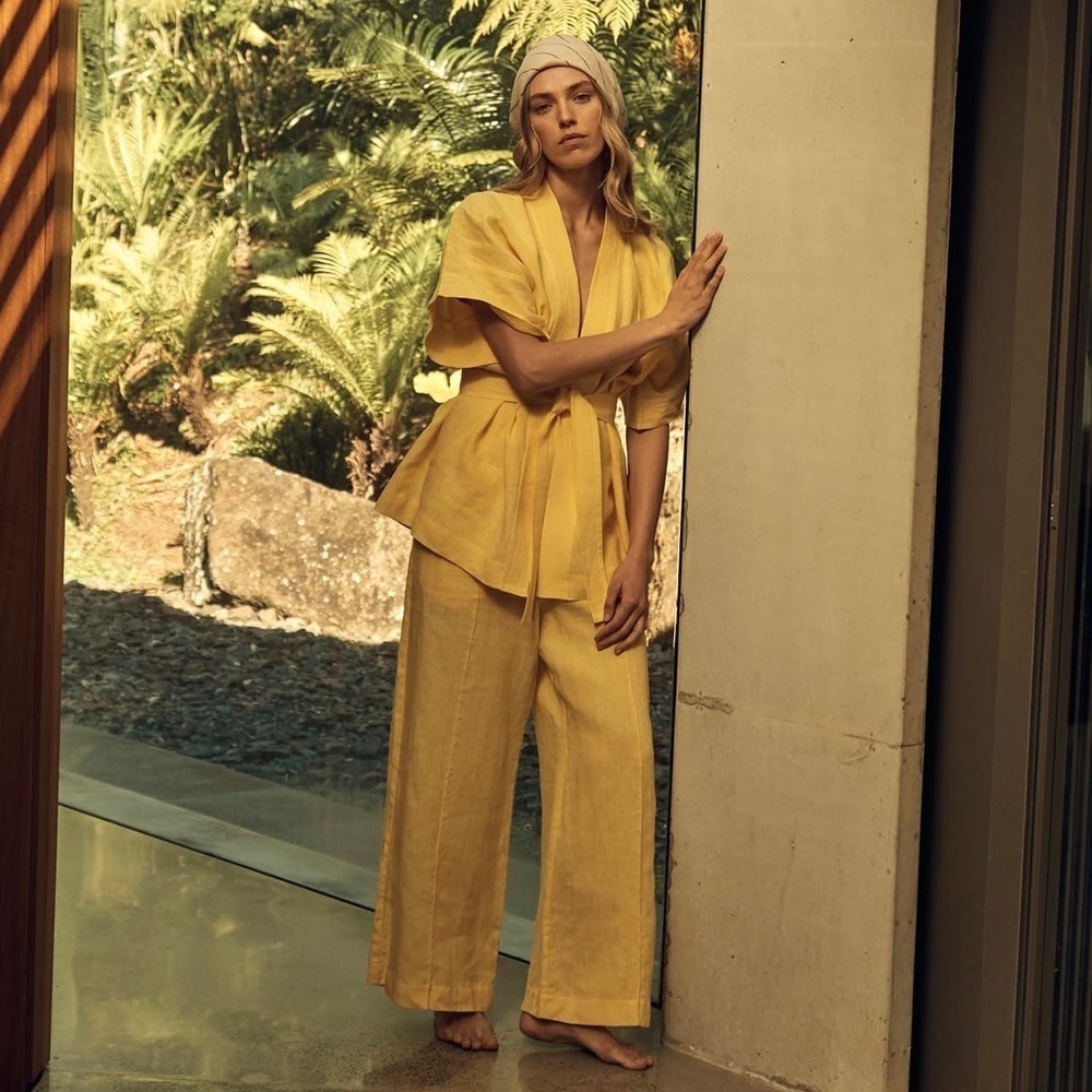 My General Store Kimono And Social Slacks Set In Sunshine Yellow